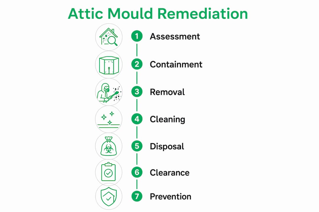 Infographic outlining attic mould remediation steps