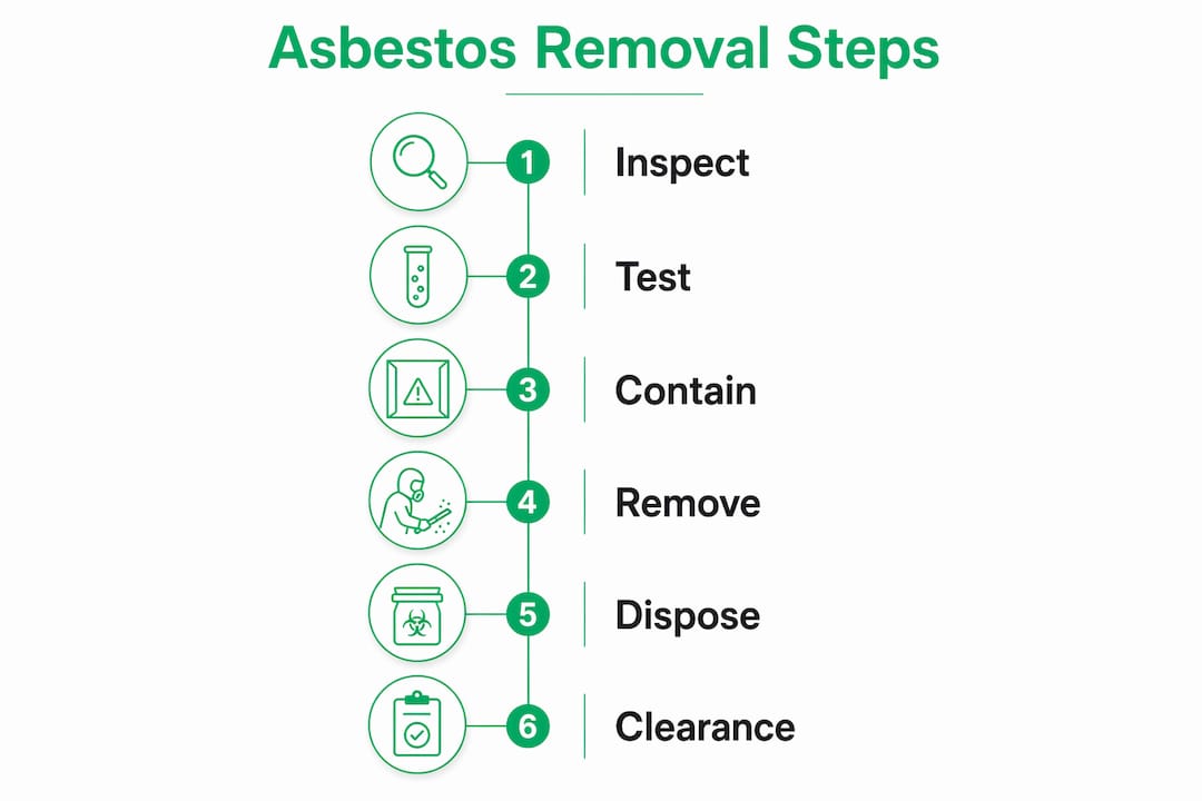 Infographic illustrating steps for asbestos drywall removal