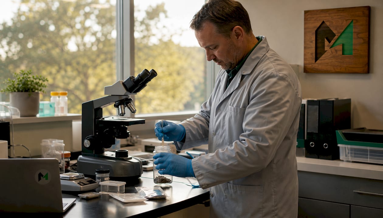 Lab technician analyzing asbestos sample in lab