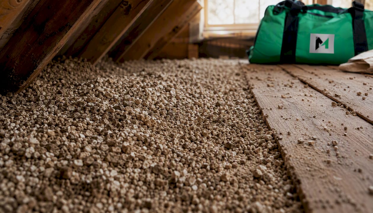 Close-up of loose vermiculite insulation grains