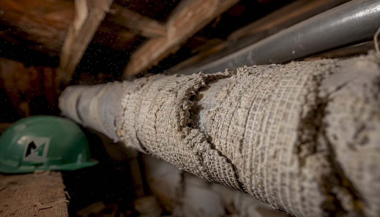 Close-up of asbestos pipe insulation texture