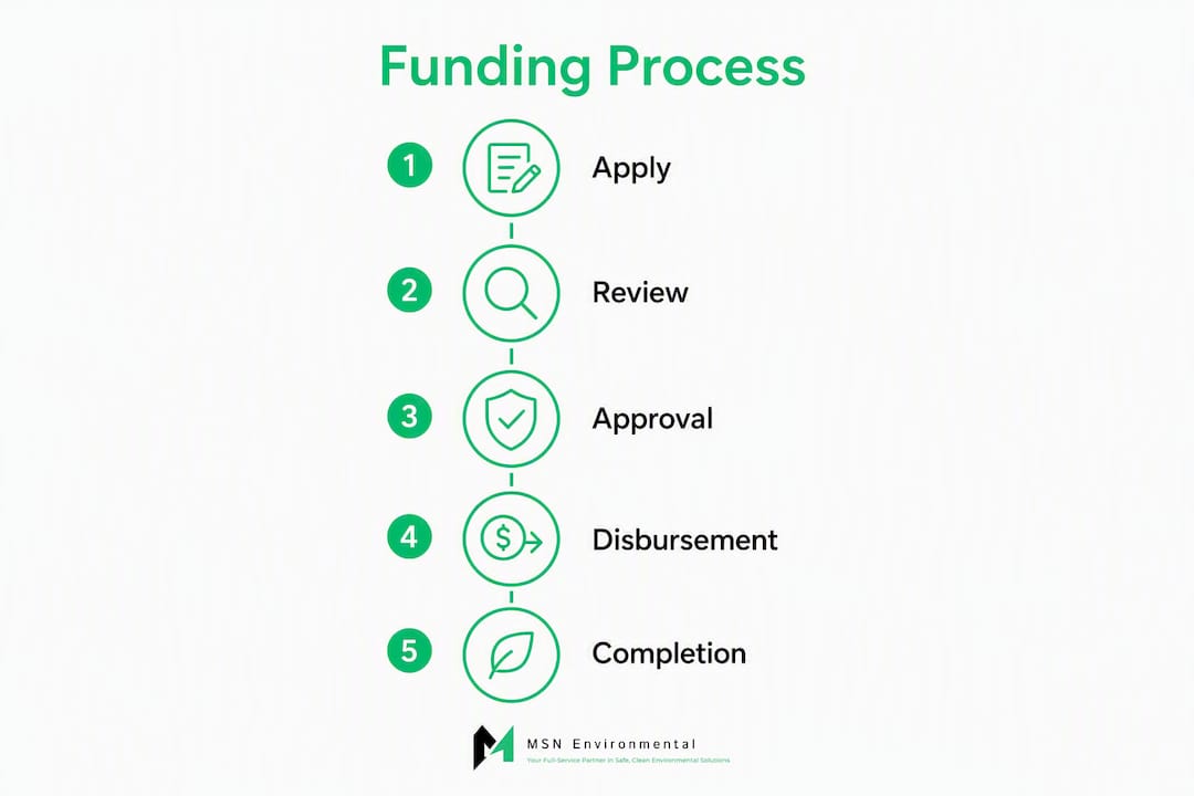 Infographic outlining asbestos funding process steps