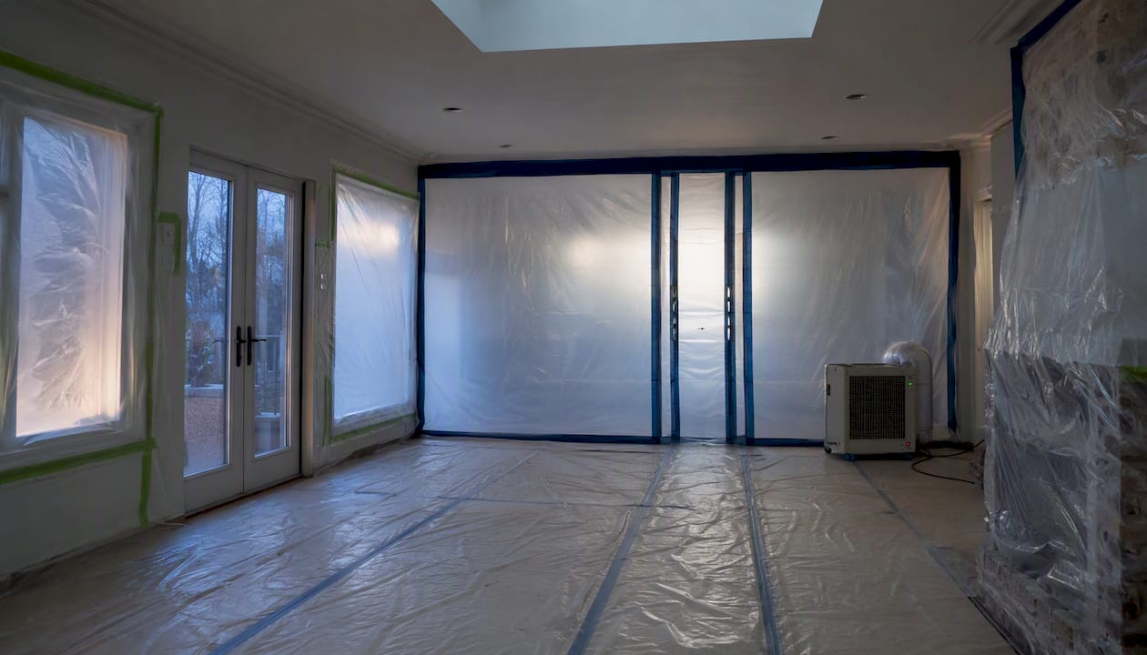 Asbestos abatement containment setup in home
