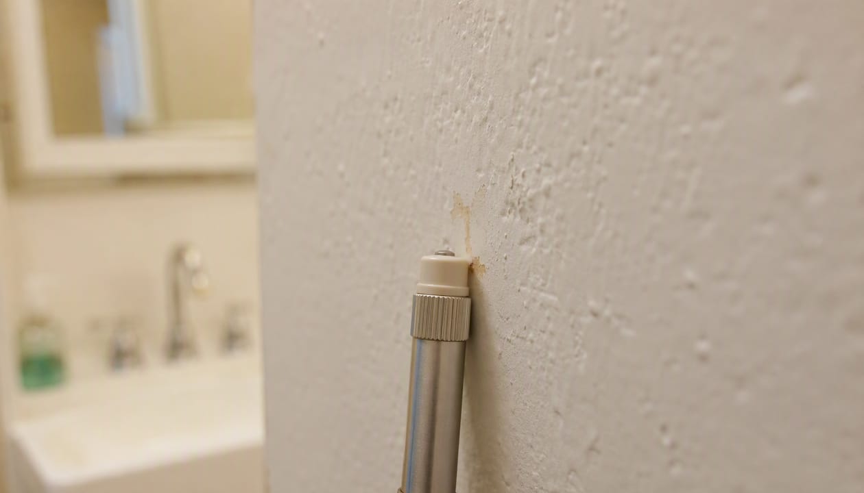 Close-up of XRF probe on painted wall