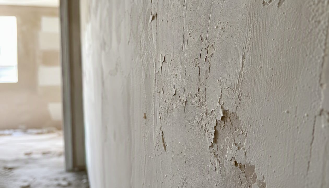 Close-up of old asbestos drywall mud texture