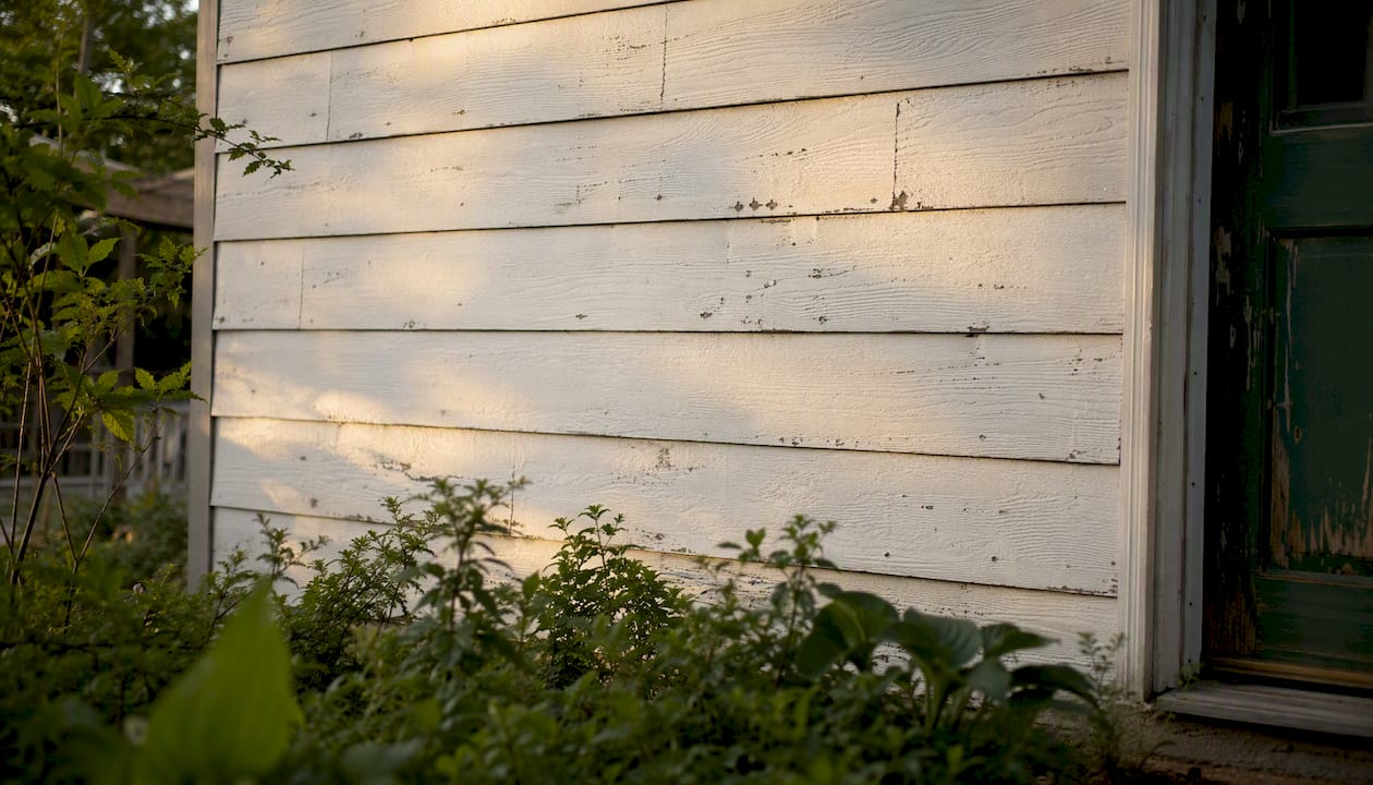 Close-up of asbestos cement siding exterior