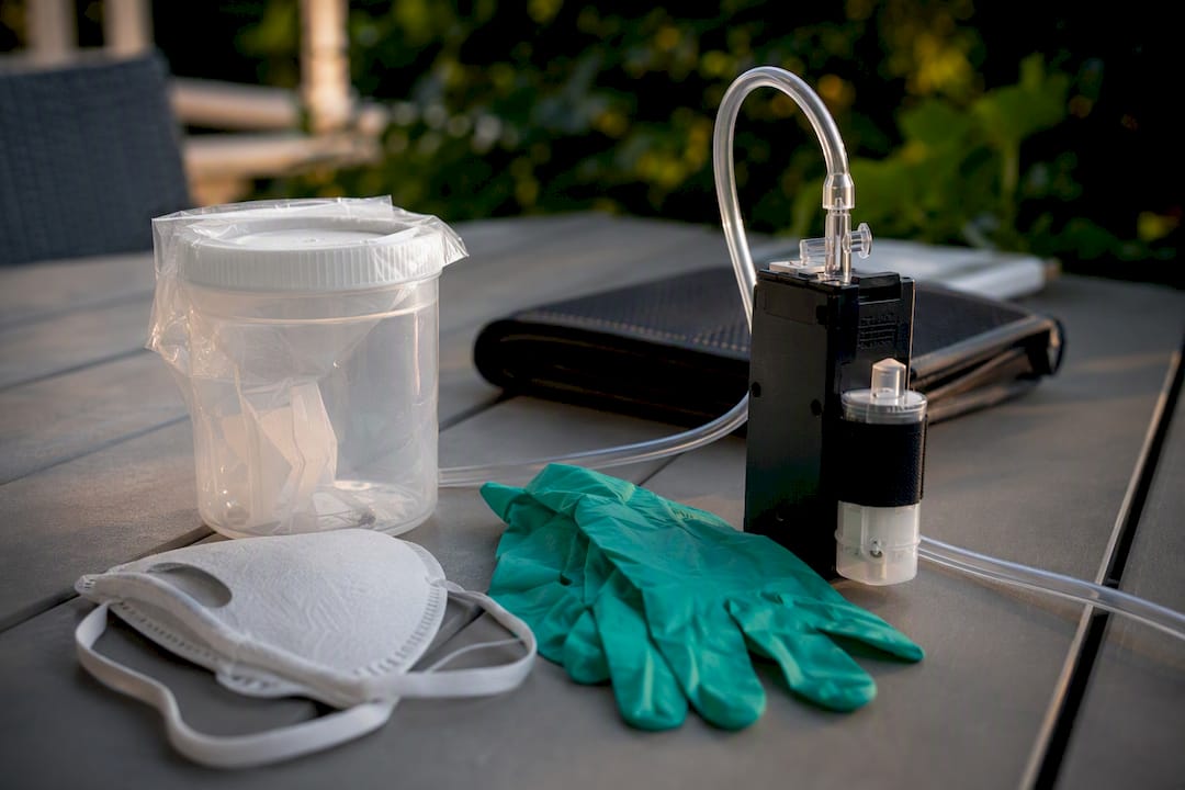 Professional asbestos testing equipment close-up