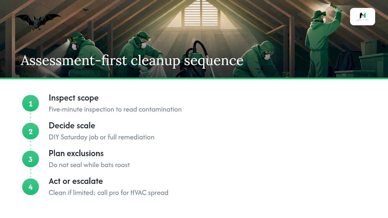The gap between guano cleanup advice and how homeowners actually behave — overview diagram