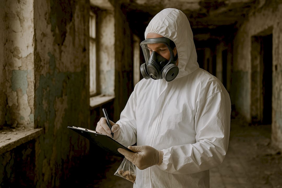 technician doing an asbestos assessment