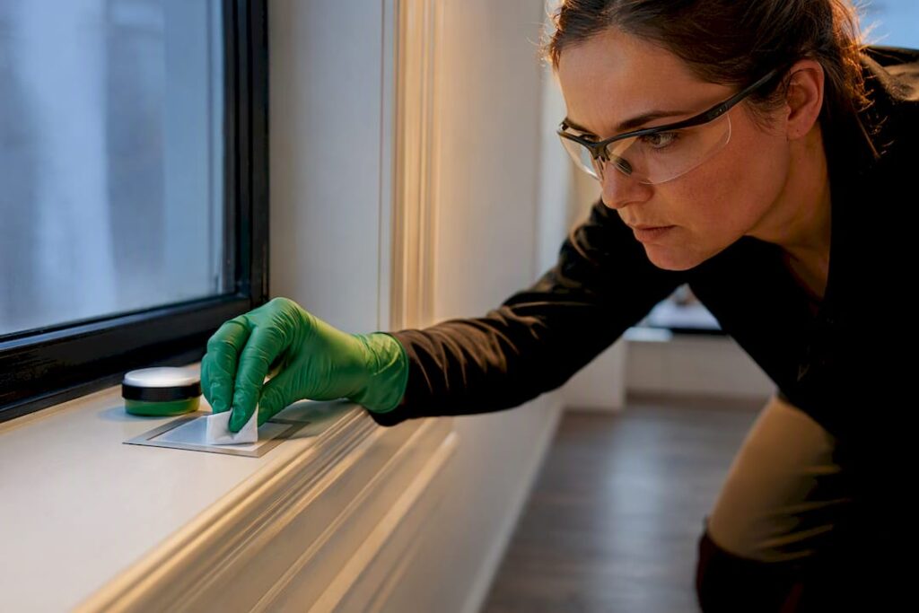 Technician collecting measured lead dust wipe sample
