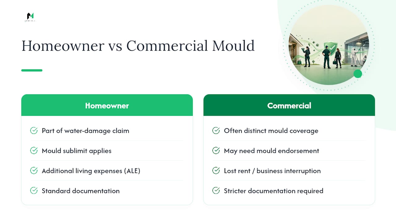Homeowner's coverage versus commercial policies for mould — overview diagram