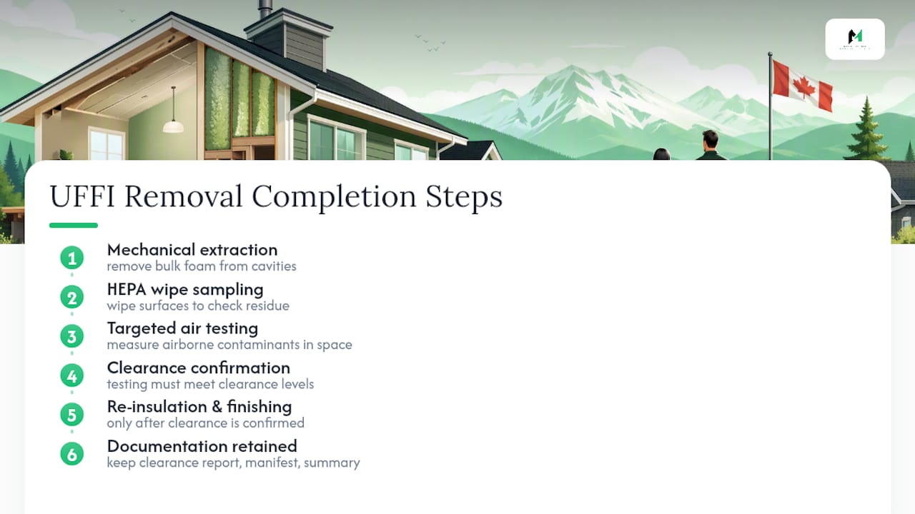 UFFI removal completion and clearance testing steps