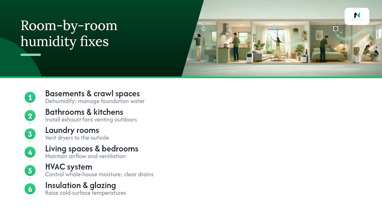 Room-by-room humidity control actions
