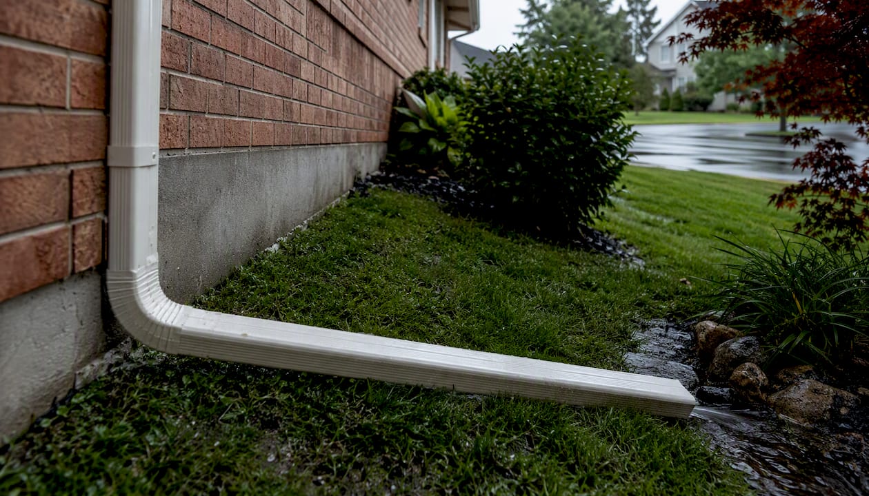 Downspout directing water away from foundation