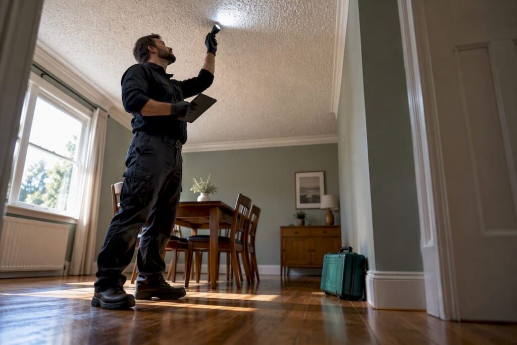 Surveyor inspecting textured ceiling material