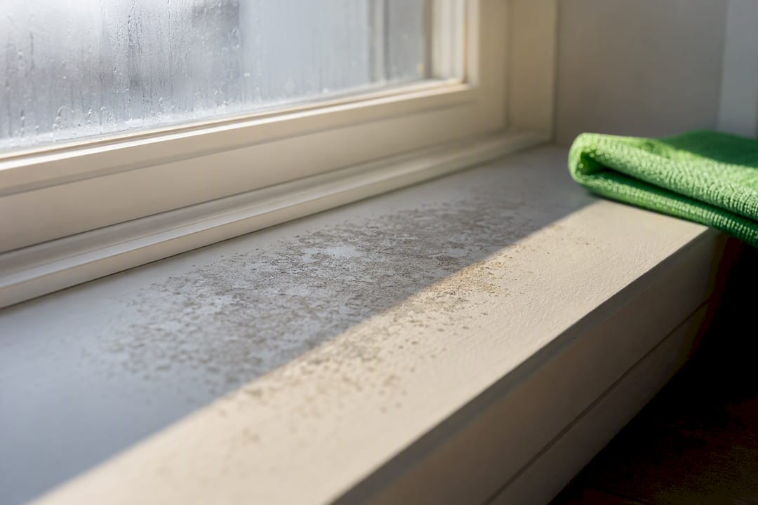 Close-up of flat mildew on windowsill