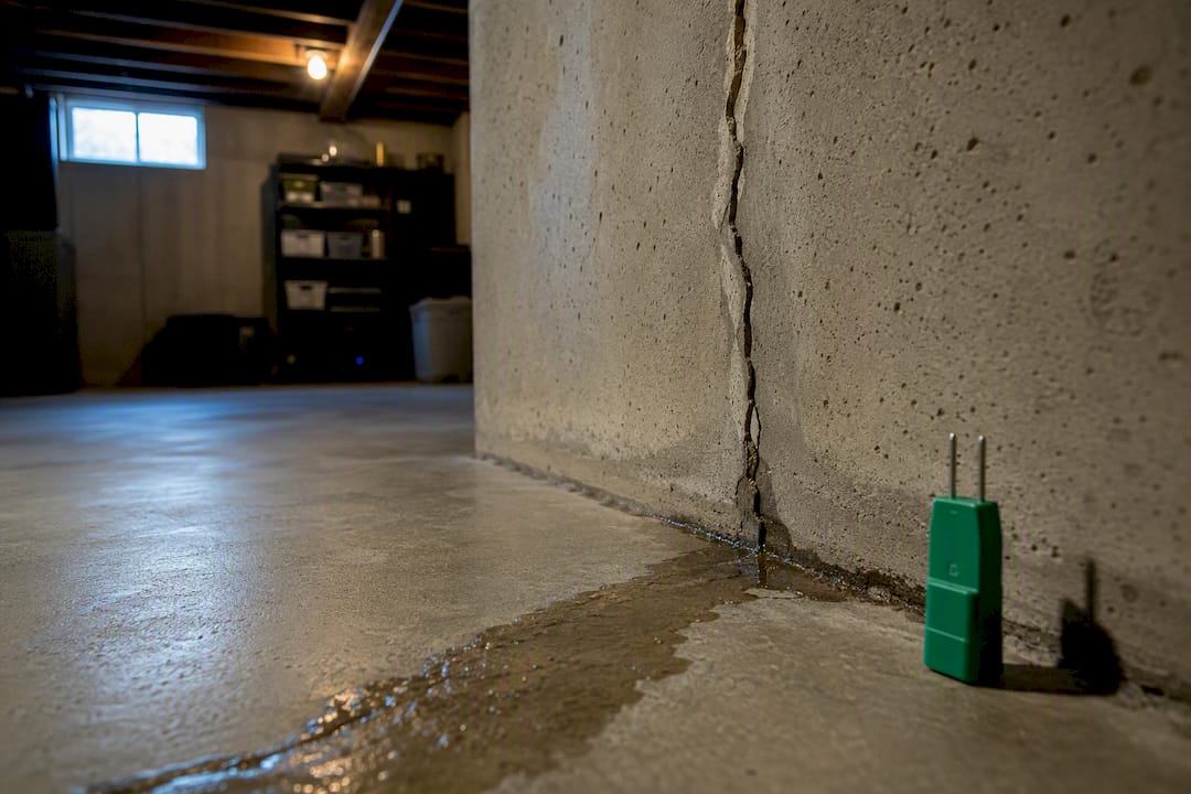 Water seeping through basement foundation crack