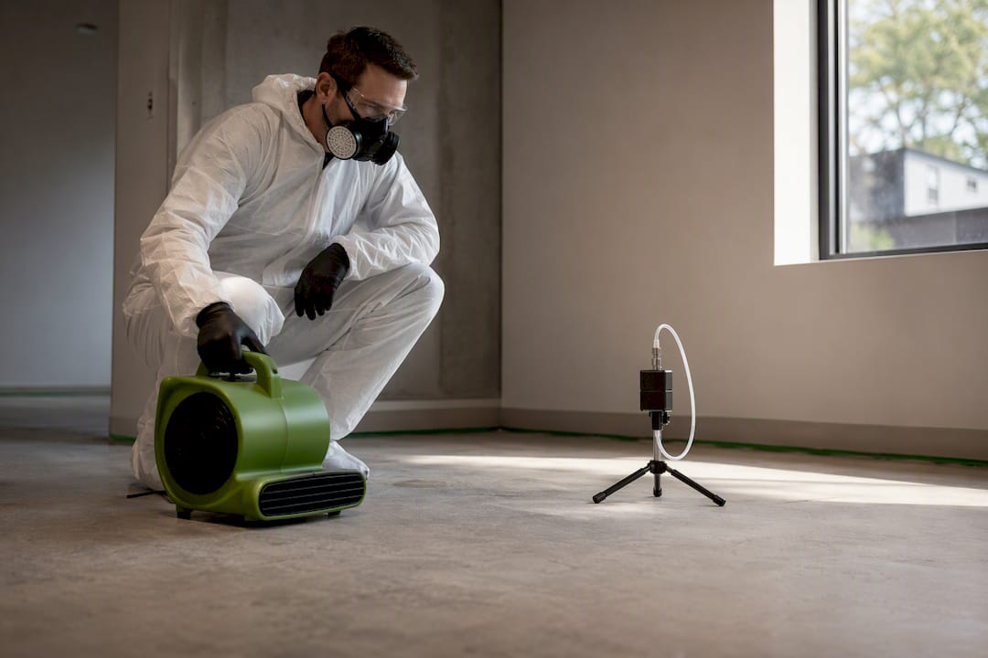 Technician using fan for aggressive air sampling