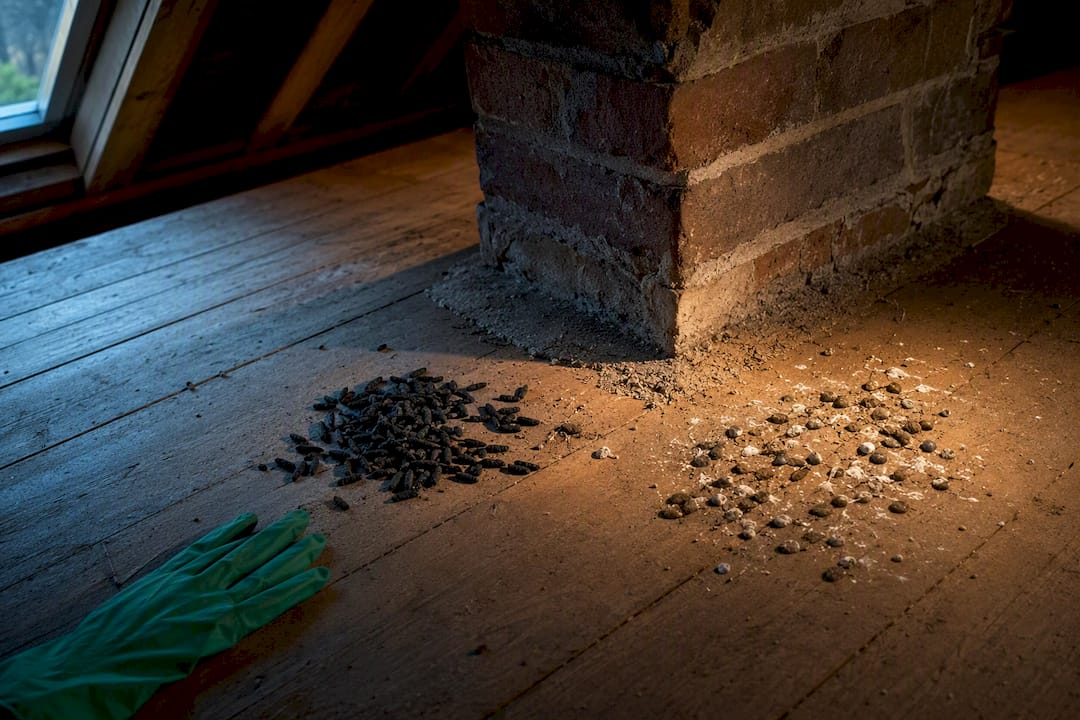 Bat guano and bird droppings beneath chimney