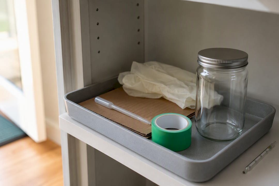 Prepared mercury cleanup supplies in utility tray
