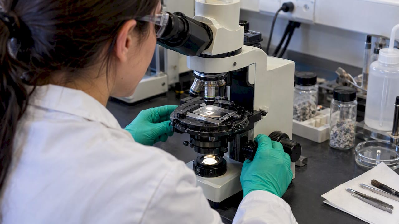 Analyst counting points in asbestos sample