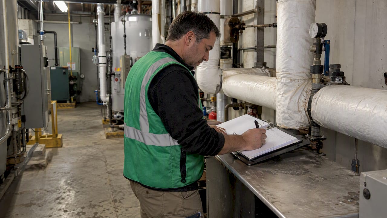 Property manager recording insulated pipe locations